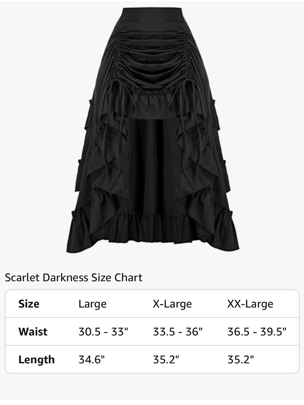 Adjustable Black High-Low Drawstring Ruffle Skirt - Picture 7 of 8